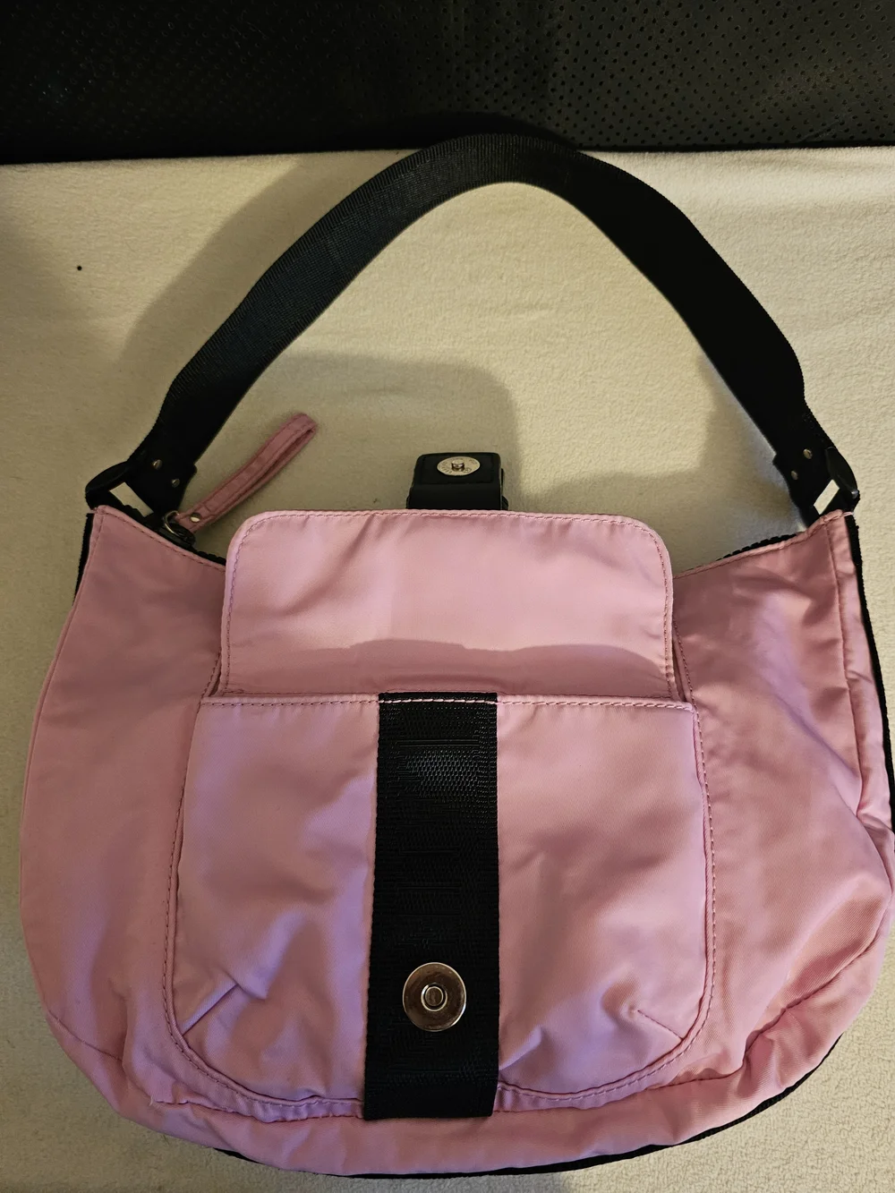 Lauren Ralph Lauren Pink Shoulder Bag with Black Strap and Buckle. - Picture 5 of 11